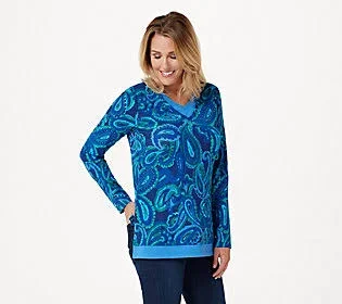 Isaac Mizrahi Live! Paisley Printed Layered Knit Top - Size 4X, Blue Multi