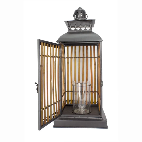 Burnished Bronze Metal and Bamboo Lantern - 9x22 x 9x22 - Turquoise - Copper and Bronze