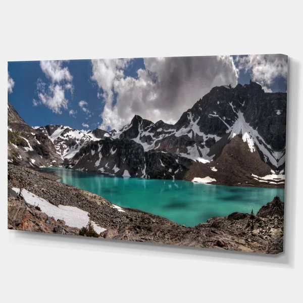 Designart 'Distant Mountains and Mountain Lake' Landscape Artwork Canvas Print - 60 in. Wide x 32 in. High - 5 Panels Diamond Sh