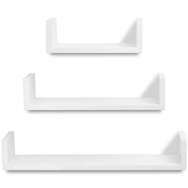 vidaXL 3 Green MDF U-Shaped Floating Wall Display Shelves Book/DVD Storage