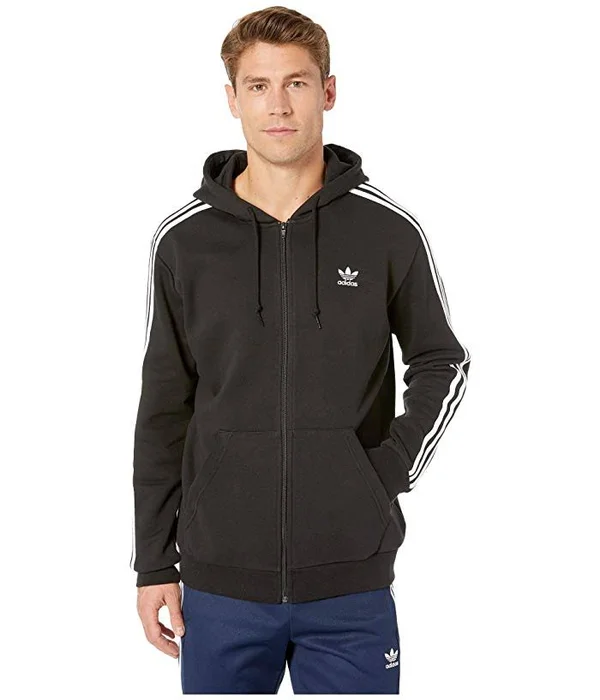 Adidas Originals Men's 3-Stripes Full Zip Hoodie - Black, Small