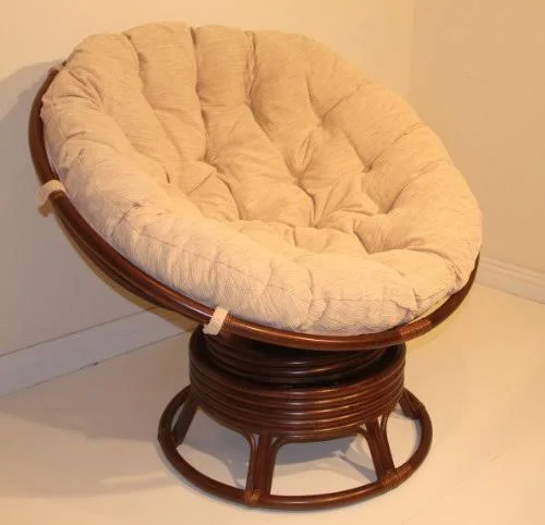 Rattan Wicker Swivel Rocking Round Papasan Chair with Cushion Colonial (Light Brown) - Size: 40\H x 46\W x 40\D, Other