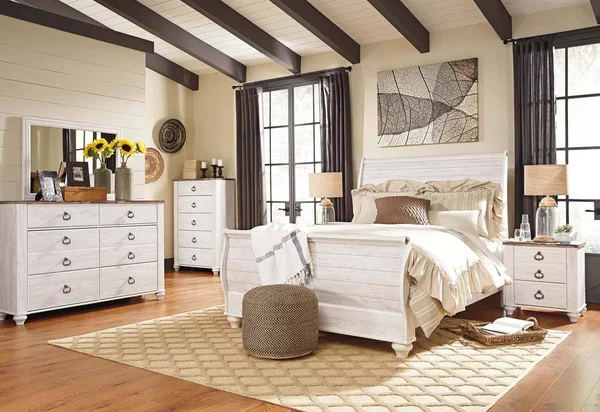 Signature Design by Ashley Willowton Whitewash Queen Sleigh Rails