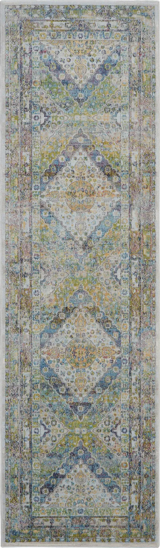 Nourison Ankara Global ANR07 7&10x22 x 9&10x22 Blue, Green Area Rug