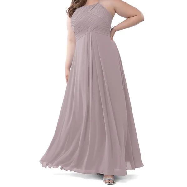 Azazie Plus Size A-Line/Princess Halter Floor-Length Chiffon Bridesmaid Dresses - Dusk