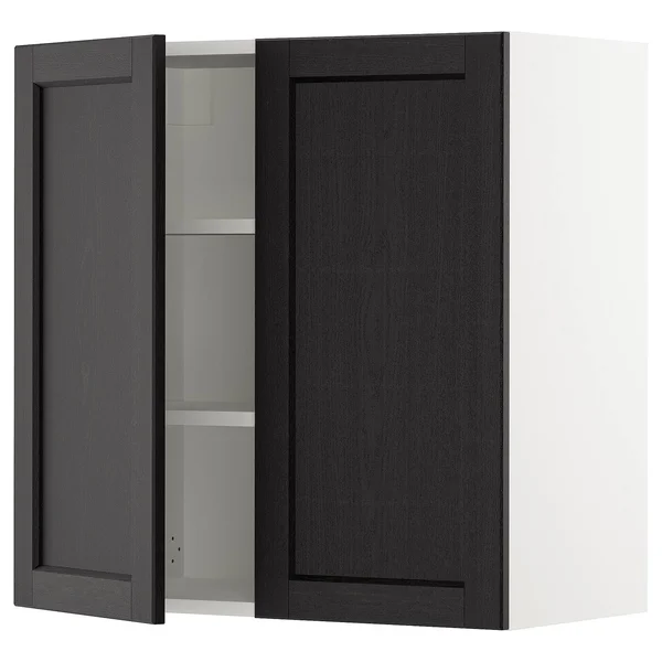 IKEA - SEKTION Wall Cabinet with 2 Doors, white/Lerhyttan Black stained, 30x15x30 69366068