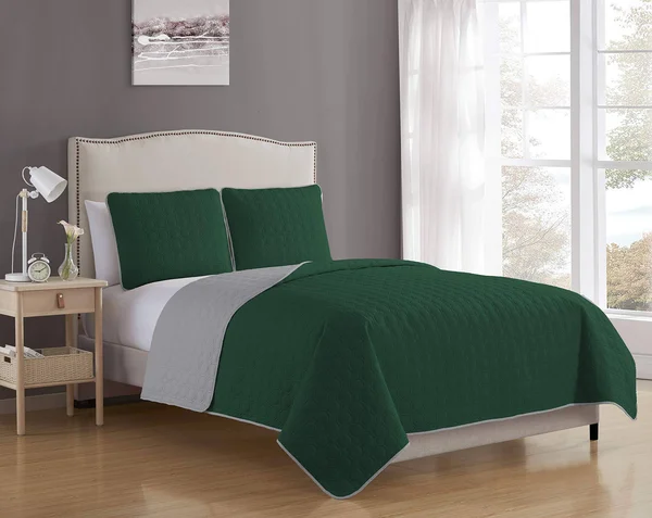 MHF Home Bethany Reversible 3-Piece Quilt Set - Size: King, Green