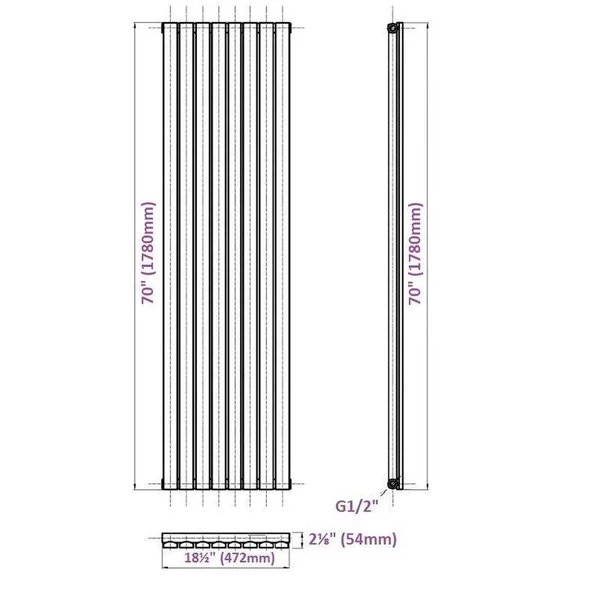 Hudson Reed NAHB0200 Sloane - White Vertical Flat Panel Designer Radiator 70 x 18 1/2