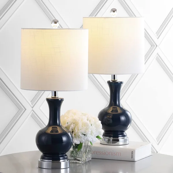 Jonathan Y Cox 22 in. Metal/Glass LED Table Lamp - Navy (Set of 2)