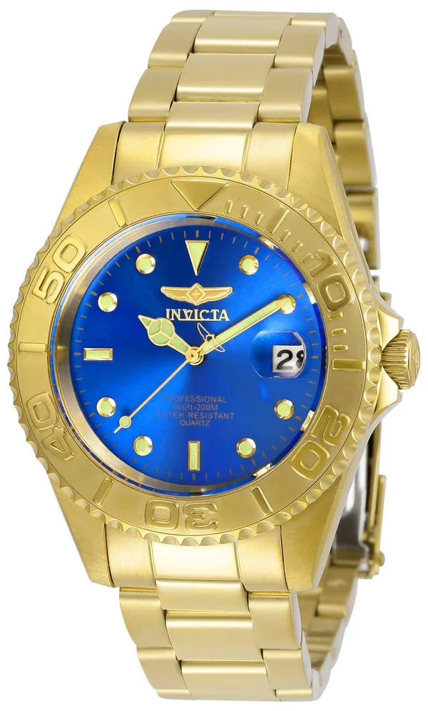 Invicta Men's Quartz Watch - Pro Diver Blue Dial Yellow Gold Steel, 29940