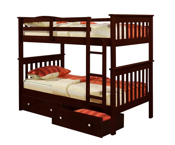Donco Twin/Twin Mission Bunk Bed with Under Bed Drawers Cappuccino Finish