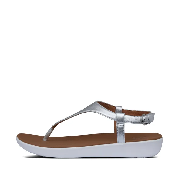 Fitflop Lainey Silver Women's Leather Toe Thong Wedge Sandals BD9-011 - 5