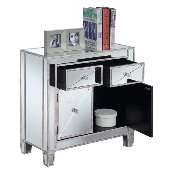 Gold Coast Vineyard 2 Drawer Mirrored Cabinet Weathered White Johar