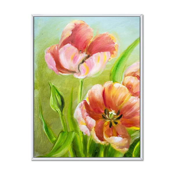 Designart 'Vintage Red Tulips Flowers III' Traditional Framed Canvas Wall Art Print - 30 in. Wide x 40 in. High - Gold