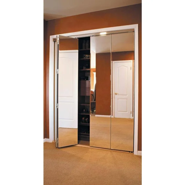 Impact Plus 48 in. x 80 in. Beveled Edge Mirror Solid Core MDF Interior Closet Bi-Fold Door with Chrome Trim