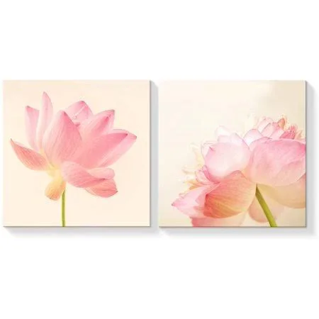 Wall26 2 Panel Canvas Wall Art Summer Lotus Canvas Painting Wall Decor for Living Room Framed Home Decorations - - Size: 24 x 24