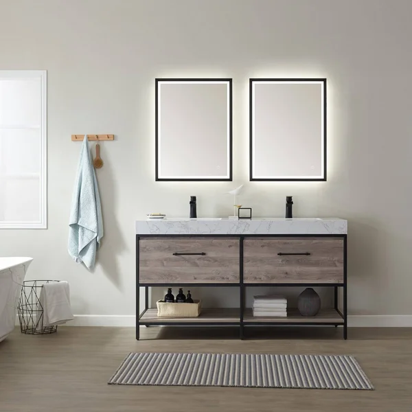 Vinnova Como Rectangle LED Lighted Accent Bathroom/Vanity Wall Mirror, 24x22, Matte Black