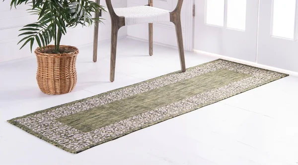 Unique Loom Outdoor Border Floral Area Rug 2& x 8& Runner Green/Gray