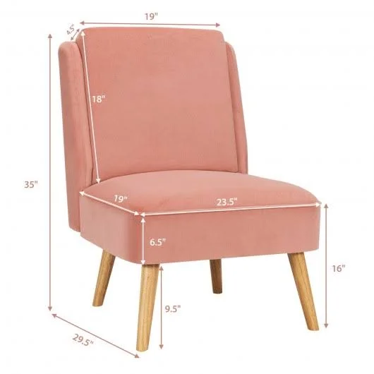 Velvet Accent Chair with Rubber Wood Legs for Living Room-Pink, Costway