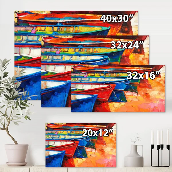 Designart &Boats in The Harbor During Warm Colourd Sunset II& Nautical & Coastal Canvas Wall Art Print - 36 in. Wide x 28 in