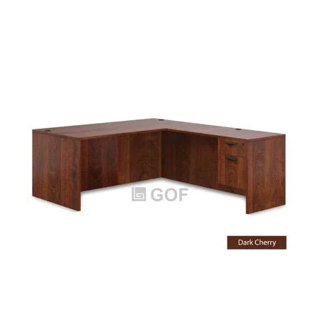 Kainos Gof 2 Person Workstation Cubicle (6D x 14W x 6H) - Office Partition, Room Divider (L-Shape Desk Only, Dark Cherry)