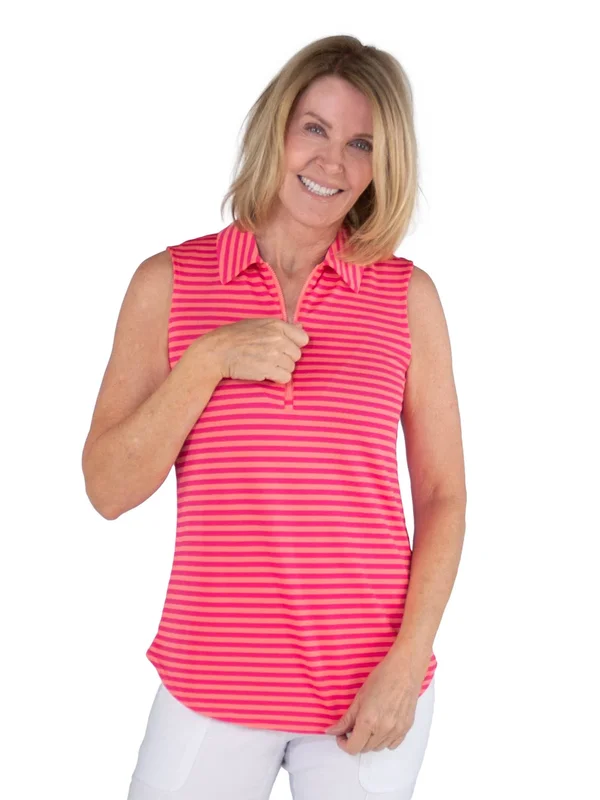 Jofit Women's Sunset Stripe Sleeveless Golf Polo Orange/Pink S