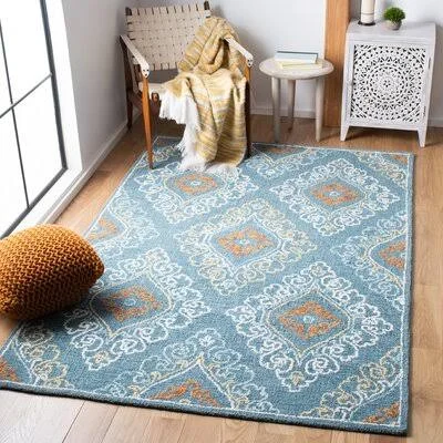 Fairborn Ikat Hand-Tufted Wool/Cotton Blue/Yellow Area Rug Alcott Hill Rug Size: Rectangle 5' x 8'