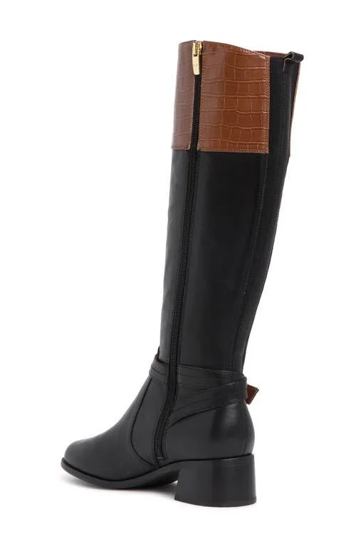Marc Fisher Medium Calf Leather Tall ShaftBoots - Hailin, Size 5-1/2 Medium, Blk/Cog Leather