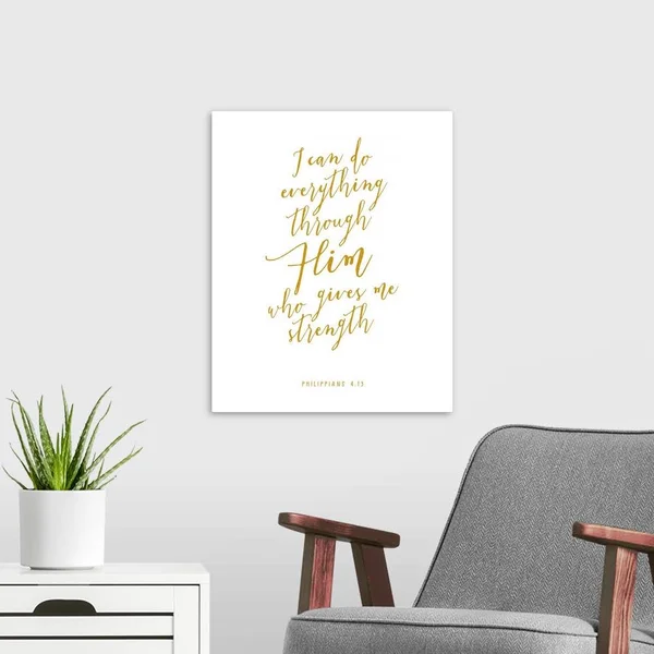 Philippians 4:13 - Scripture Art in Gold and White - Canvas Wall Art, 16x20, Great Big Canvas