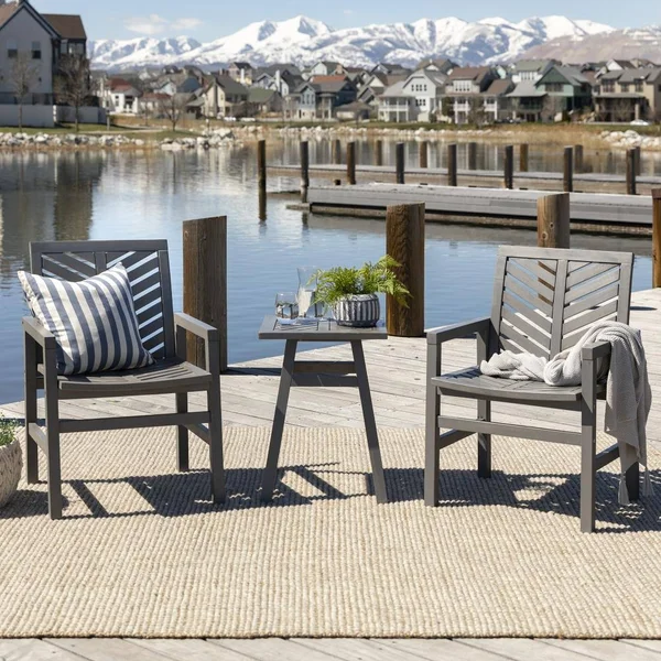 Walker Edison 3-Piece Wood Frame Patio Conversation Set, LWW3CGVINGW