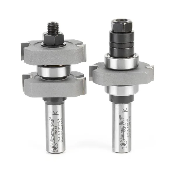 Amana 55418 2-Piece Carbide Tipped Tongue & Groove 3/8 Kerf x 1-5/8 Dia x 1-1/4 x 1/2 inch Shank Set for 5/8 - 1-1/4 Materia