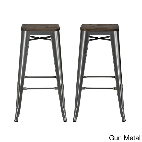 Dorel Home Products Fusion Metal Backless Bar Stools with Wood Seat, Gun Metal - 2 count