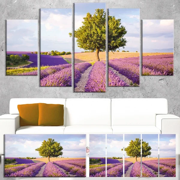 Design Art 'Lonely Green Tree in Lavender Field' Photographic Print on Wrapped Canvas