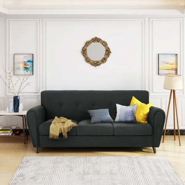 Emily Buttoned Traditional Dark Grey Fabric 3 Seater Sofa