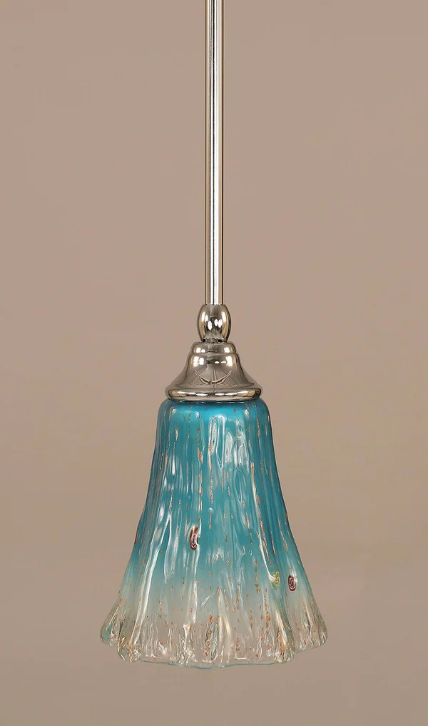 Toltec Lighting-23-CH-725-One Light Stem Mini-Pendant Chrome Finish with Teal Crystal Glass