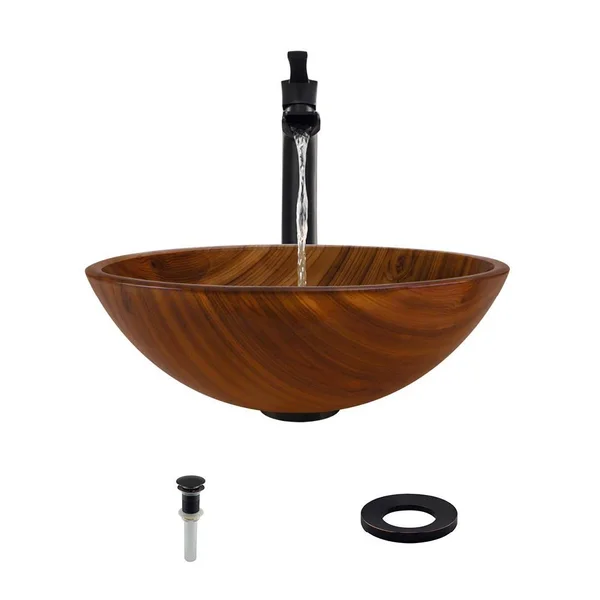 Mr Direct 628 Vessel Sink Ensemble with An Antique Bronze Finish 731 Faucet, Pop-Up Drain, and Sink Ring.