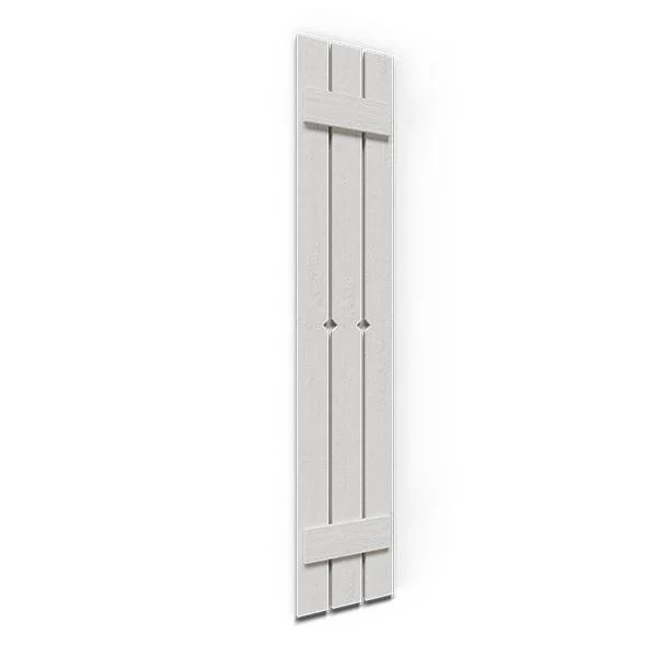 Ekena Millwork FBS06D17X080RUF 17 1/8x22W x 80x22H Rustic Three Board Spaced Board-n-Batten Faux Wood Shutters w/Diamond Cut Out