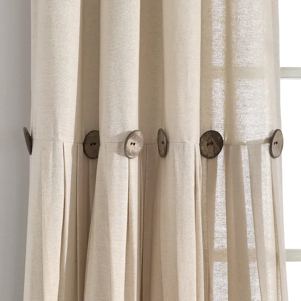 Lush Decor Linen Button Window Curtain Panel Single Off White 40X108