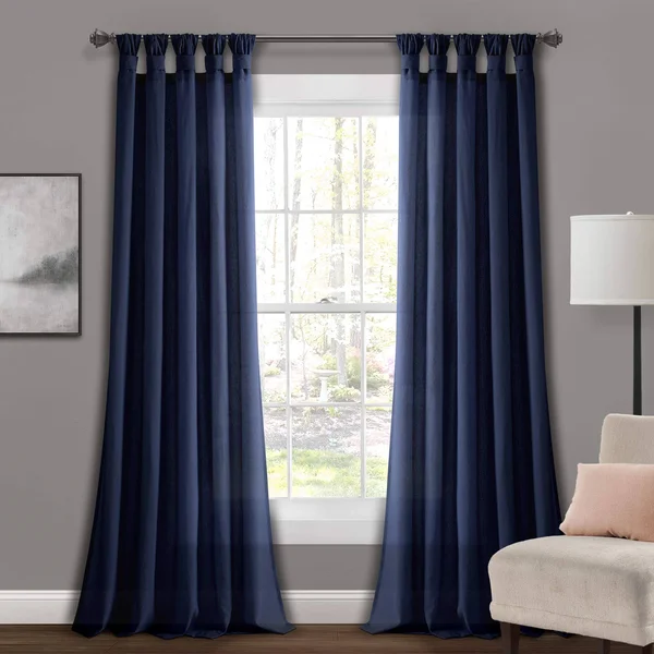 Lush Decor Burlap Knotted Tab Top Window Curtain Panels Navy Pair 45X95 Set