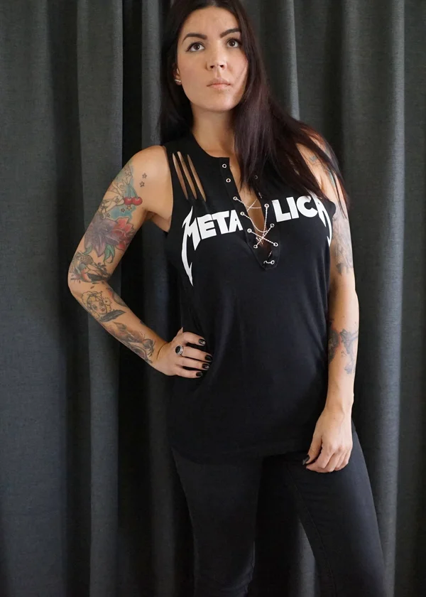 Olivia Paige -DIY Shirt Metallica Top with Lacing Lace Up Shirt Band Tee Band Top