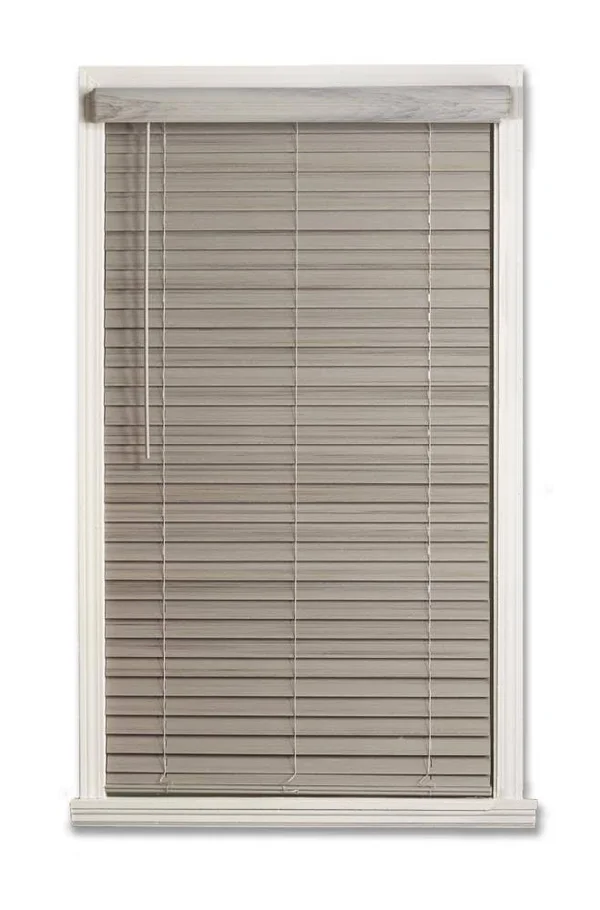 Allen + Roth 2-in Slat Width 58.75-in x 48-in Cordless Driftwood Gray Faux Wood Room Darkening Full-view Standard Horizontal Bli