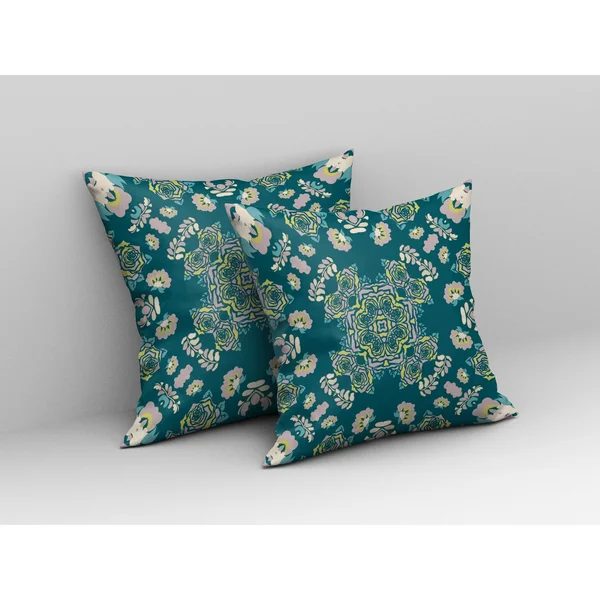 Rose Wreath Broadcloth Indoor Outdoor Pillow, Zippered, Greenyellow