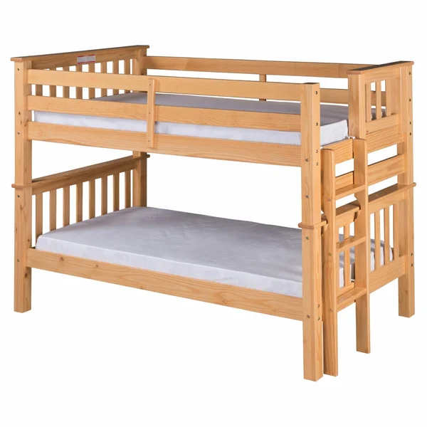 Camaflexi Santa Fe Mission Low Bunk Bed End Ladder with Under Bed Trundle, Twin Over Twin, Natural