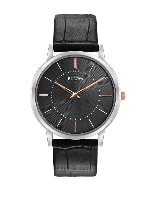 Bulova Men's Classic Ultra Slim Leather Watch - 98A167 - Black