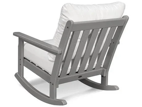 POLYWOOD Vineyard Recycled Plastic Lounge Chair White POLYWOOD, Spectrum Indigo Cushion - 190609077623