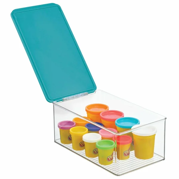 mDesign Playroom Stackable Plastic Storage Box with Lid for Organizing Baby/Child's/Kids Toys, Action Figures, Crayons, Markers