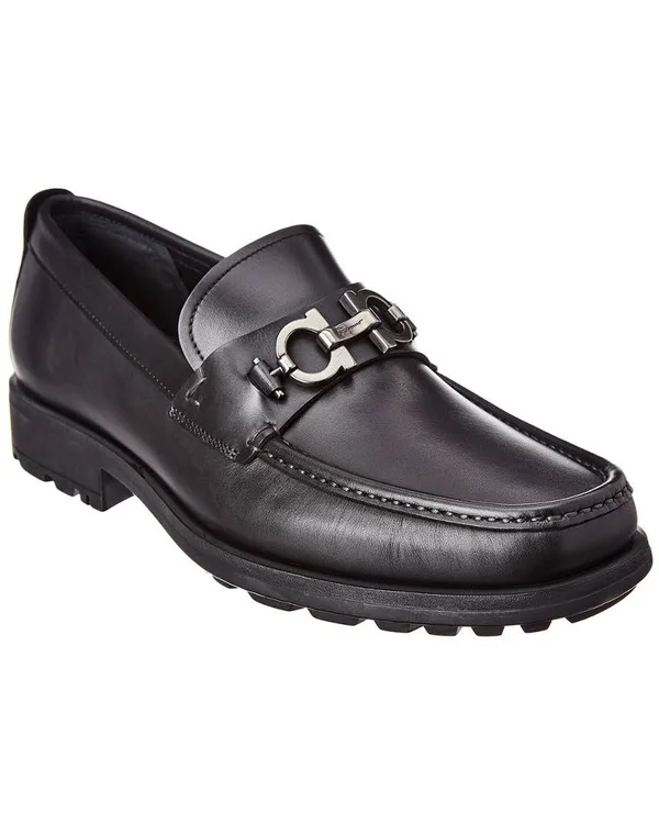 Salvatore Ferragamo Men's David Gancini Bit Leather Loafers - Black - Size 13