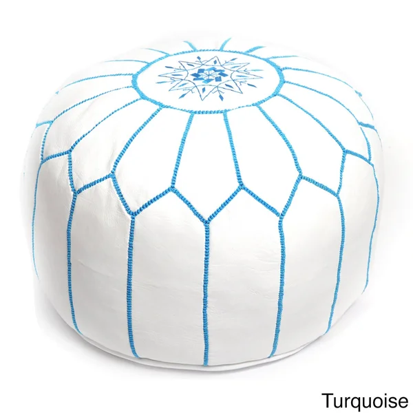 Beldi Nest Moroccan Pouf Leather Ottoman; White/Black