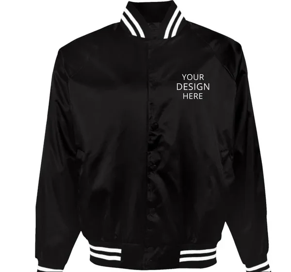 Custom Embroidered ASW Men's Pro-satin Baseball Jacket - Quilt Lined, Size: L, Black/White