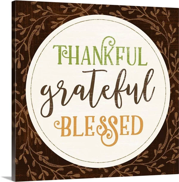Thankful Grateful Blessed - Canvas Wall Art, 16x16, Great Big Canvas